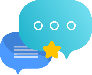 Illustrated speech bubbles with a yellow star