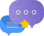 Illustrated speech bubbles with a yellow star