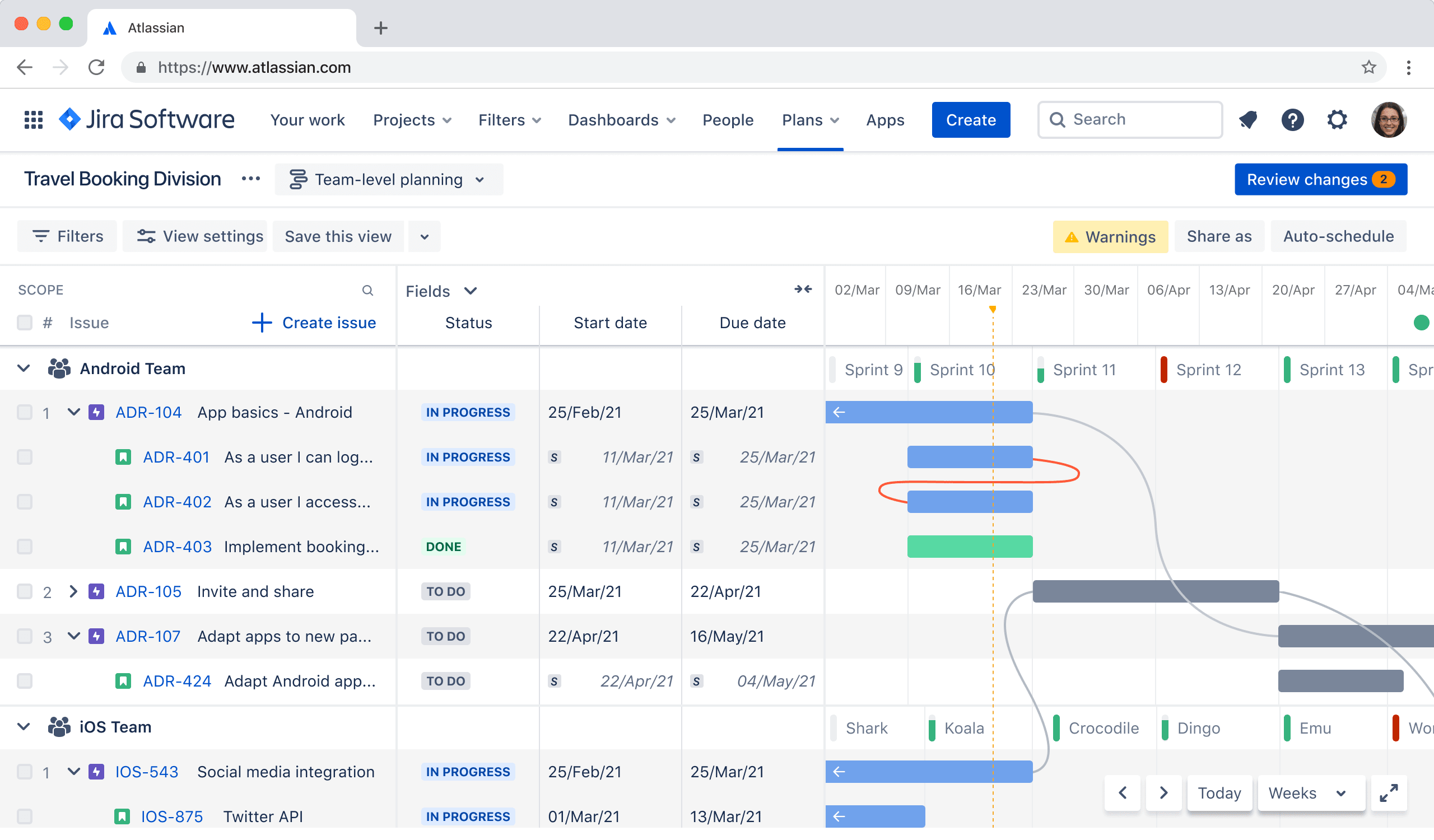 Screenshot: Produkt-Roadmap